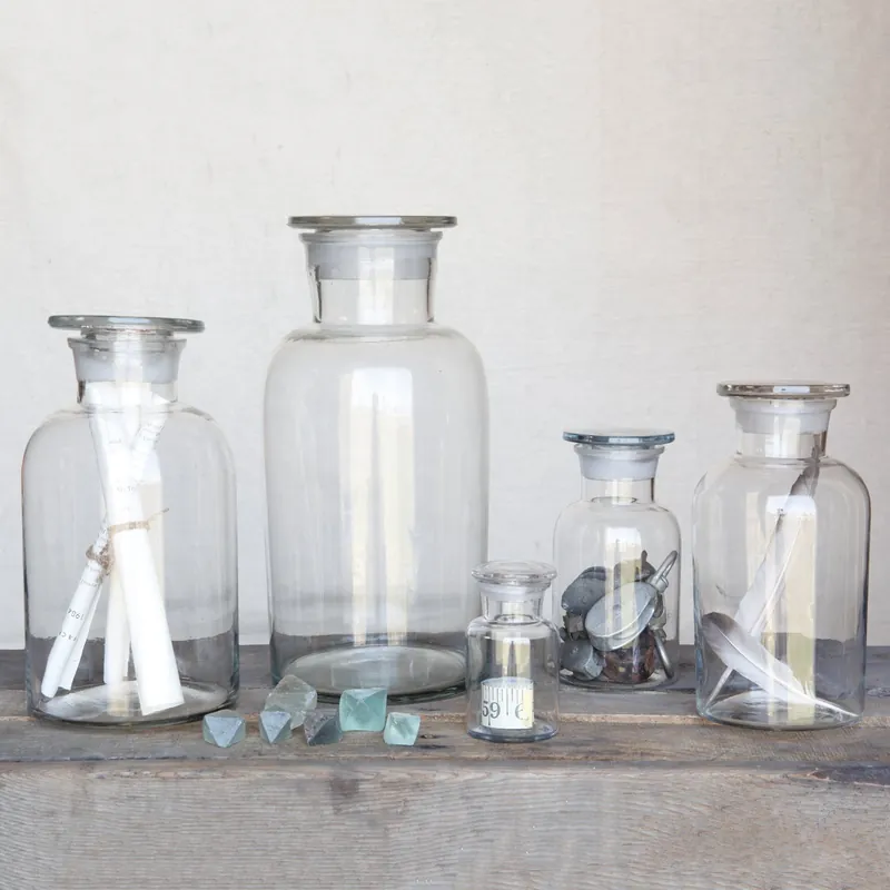 Pharmacy Jar with Stopper - Large - Clear Set Of 2 By HomArt Same Day Shipping