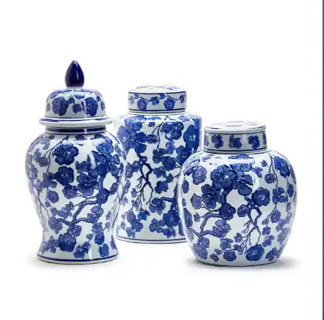 Blue/White Covered Temple Jar Set Of 6 By Tozai Home Exclusive Offer