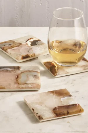 Agate Coasters with Marble Base Set Of 16 By Tozai Home Free Shipping