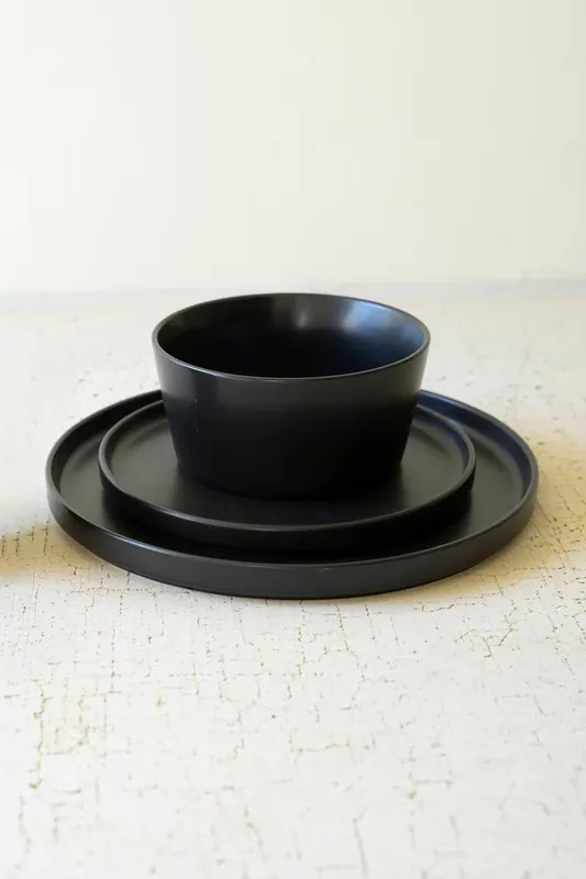 In Demand Set Of Three Black Ceramic Dinner Plate, Salad Plate, Bowl By Kalalou