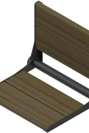 Final Sale Invisia 18" Rectangle Honey Stained Bamboo Wall-Mounted SerenaSeat Fold Down Shower Seat With Matte Black Frame