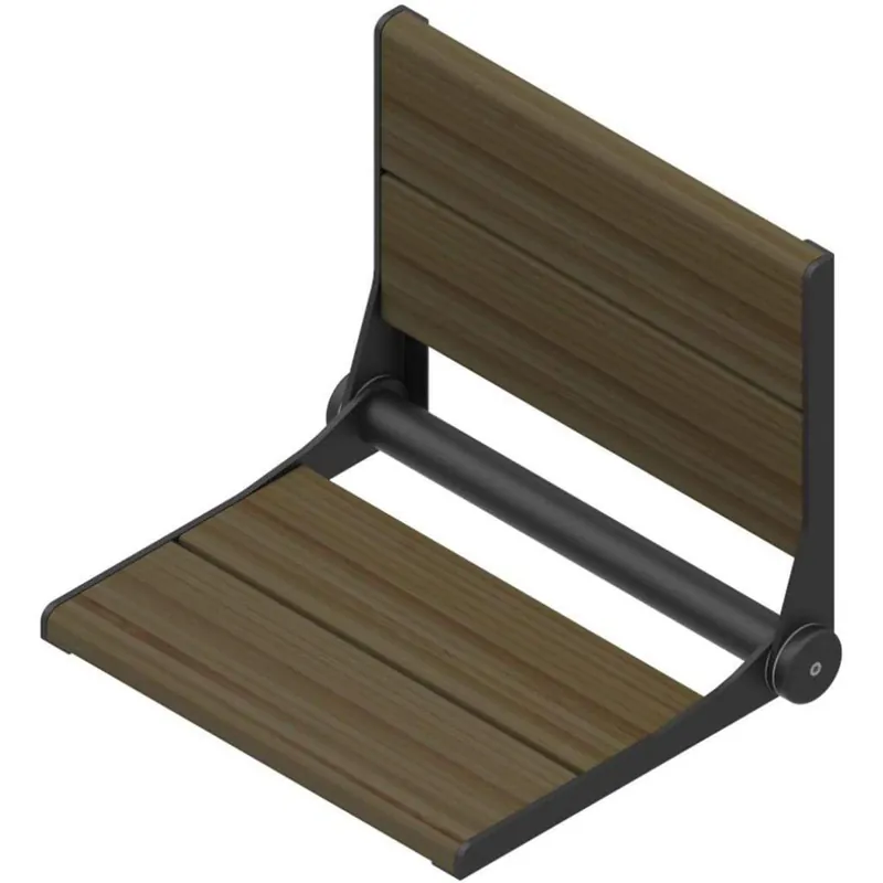 New Release Invisia 18" Rectangle Ash Stained Bamboo Wall-Mounted SerenaSeat Fold Down Shower Seat With Matte Black Frame