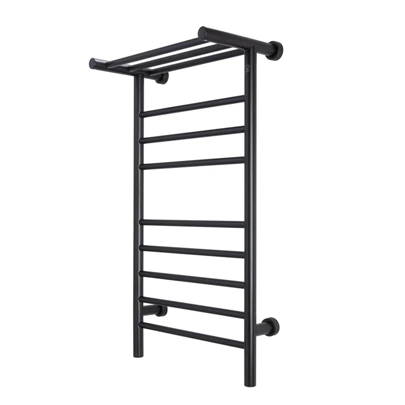 WarmlyYours Summit 20" x 36" Matte Black Stainless Steel Wall-Mounted 8-Bar Dual Connection Hardwired or Plug-In Towel Warmer Crafted