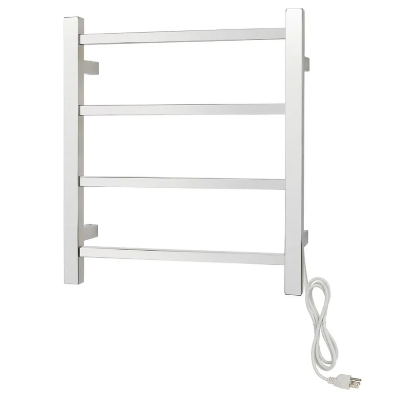 WarmlyYours Palma 18" x 20" Polished Stainless Steel Wall-Mounted 4-Bar Plug-In Towel Warmer Secure Checkout