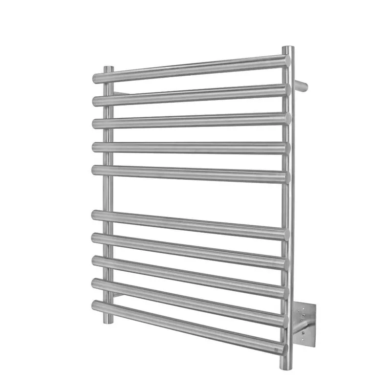 Modern WarmlyYours Rome 26" x 32" Brushed Stainless Steel Wall-Mounted 10-Bar Hardwired Towel Warmer