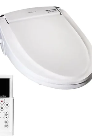 Super Sale Blooming NB-R1063-EW White On-Demand Electronic Heating System Elongated Bidet Seat With Standard Small Remote Control and LED Night Light