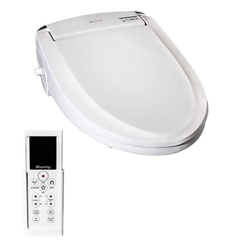 Super Sale Blooming NB-R1063-EW White On-Demand Electronic Heating System Elongated Bidet Seat With Standard Small Remote Control and LED Night Light