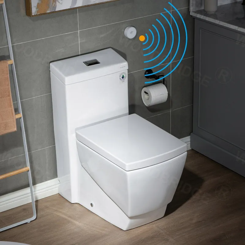 WoodBridge B-0920-A White Modern One-Piece Elongated Square Toilet With Solf Closed Seat and Hand Free Touchless Sensor Flush Kit Limited Time