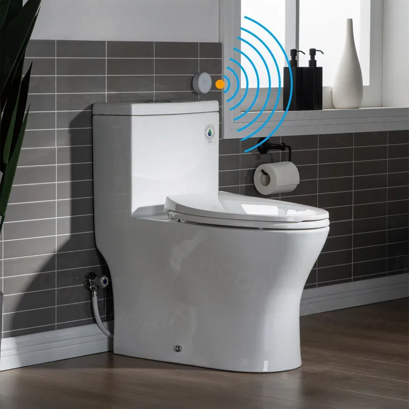 WoodBridge B-0750-A White Modern One-Piece Elongated Toilet With Solf Closed Seat and Hand Free Touchless Sensor Flush Kit Direct From Factory
