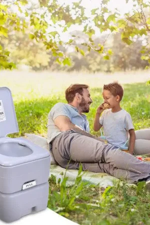 Editor’s Pick Costway 5.3 Gallon Gray Portable Toilet with Waste Tank and Built-in Rotating Spout
