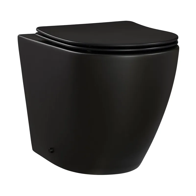 No Minimum Order Swiss Madison St. Tropez 14" x 16" Matte Black Back-to-Wall Elongated Floor Mounted Toilet Bowl
