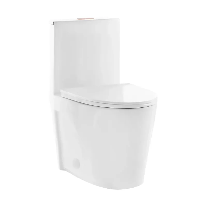 Place Order Swiss Madison St. Tropez 15" x 31" White One-Piece Elongated Floor Mounted Toilet With Rose Gold Hardware and 1.1/1.6 GPF Vortex Dual-Flush Function