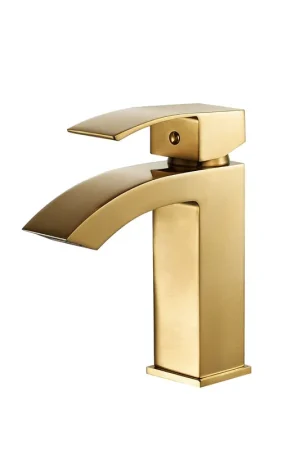 Best Seller Vinnova Noya 7" Single Hole Brushed Gold Low Arc Vessel Bathroom Sink Faucet