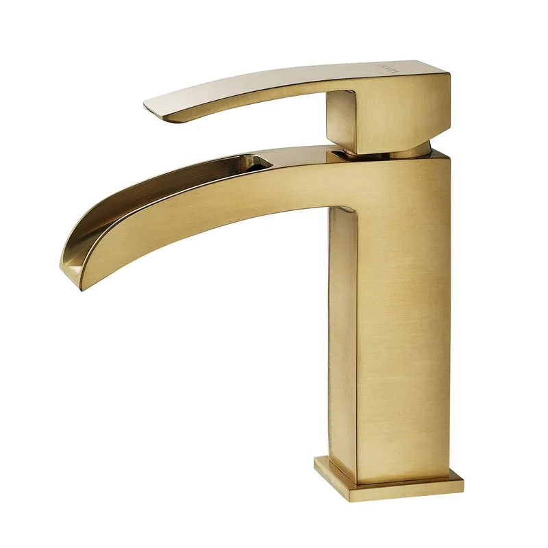 Mega Sale Vinnova Liberty 6" Single Hole Brushed Gold Low Arc Waterfall Bathroom Sink Faucet