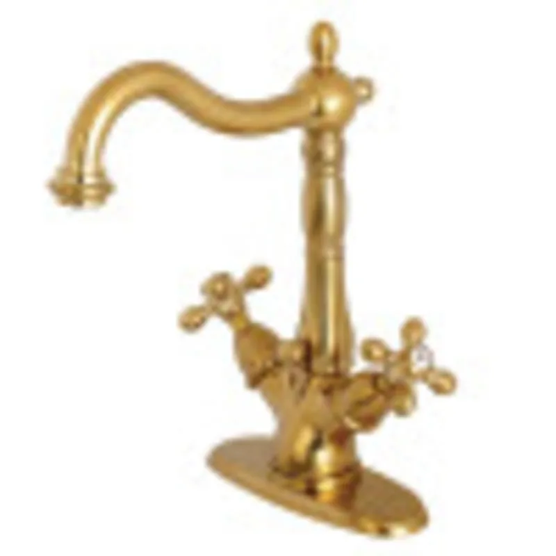 New Arrival Kingston Brass KS1437AX Heritage Two-Handle Bathroom Faucet with Brass Pop-Up and Cover Plate, Brushed Brass