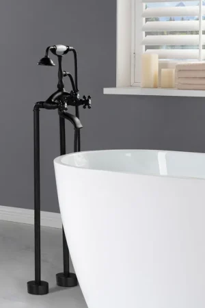 Best Choice WoodBridge F-0020MB Matte Black Freestanding Clawfoot Tub Filler Faucet With Hand Shower and Hose