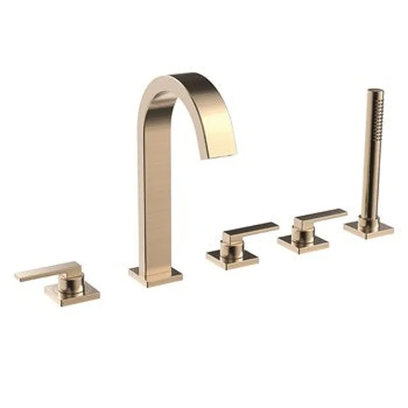 Instant Buy Speakman Lura 5-Hole 5.8 GPM Brushed Bronze Roman Tub System Faucet With Flat Lever Handles and Hand Shower