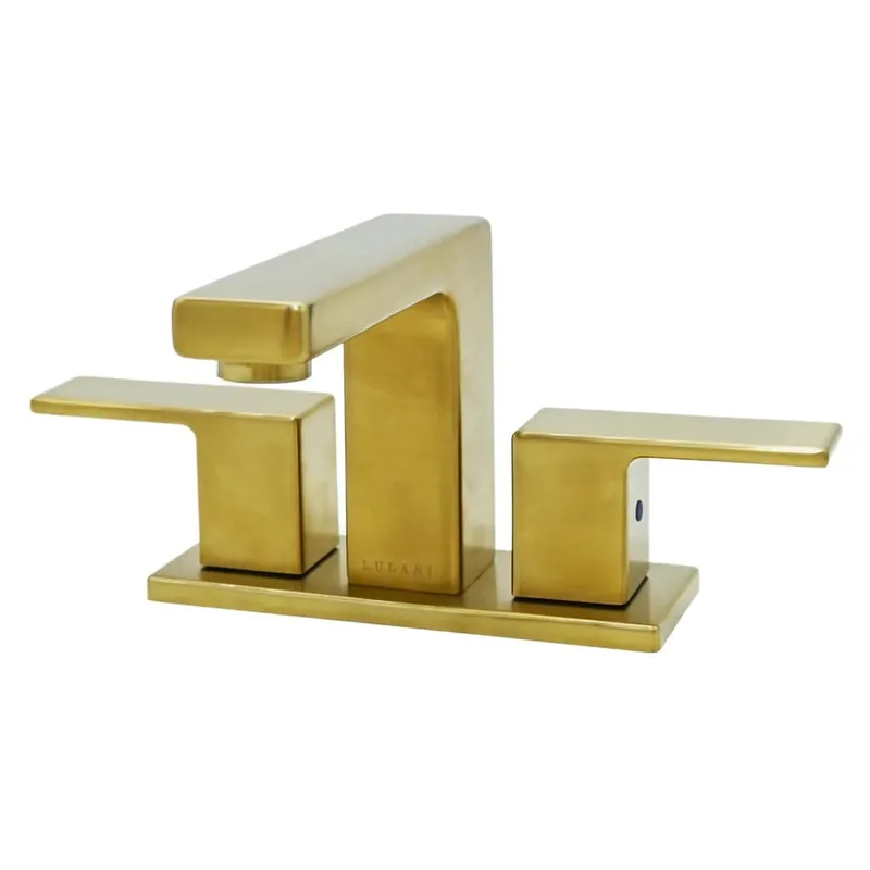 Lulani Capri Champagne Gold 1.2 GPM 2-Lever Handle 3-Hole Centerset Brass Faucet With Drain Assembly Fan Favorite