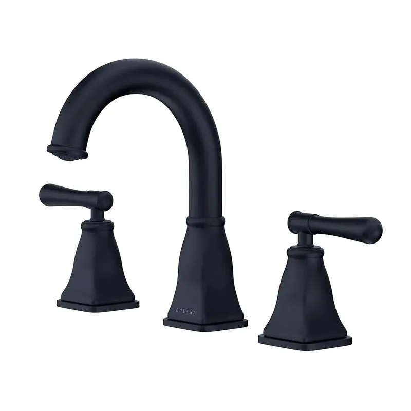 Lulani Aurora Matte Black 1.2 GPM Double Handle Widespread Brass Faucet With Drain Assembly Modern