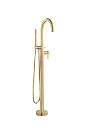 Budget Flusso Faucets Serie 145 Satin Brass PVD Freestanding Floor Mount Bathtub / Tub Filler With Hand Shower