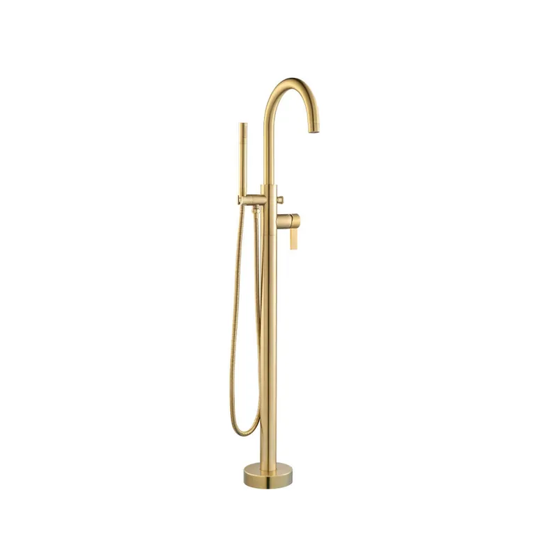 Budget Flusso Faucets Serie 145 Satin Brass PVD Freestanding Floor Mount Bathtub / Tub Filler With Hand Shower