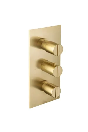 Warranty Included Flusso Faucets Serie 145 3/4" Satin Brass PVD Thermostatic Valve With Trim - 3 Output