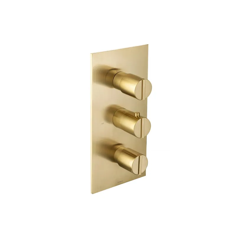 Warranty Included Flusso Faucets Serie 145 3/4" Satin Brass PVD Thermostatic Valve With Trim - 3 Output