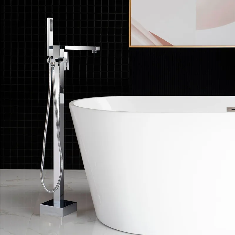 Direct From Manufacturer WoodBridge F0004CH Chrome Contemporary Single Handle Floor Mount Freestanding Tub Filler Faucet With Hand Shower