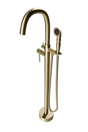 Castello USA Neptune Brushed Gold Breeze Freestanding Bathtub Filler With Shower Attachment High Quality