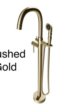 Must Have Castello USA Neptune Brushed Gold Float Freestanding Bathtub Filler With Shower Attachment
