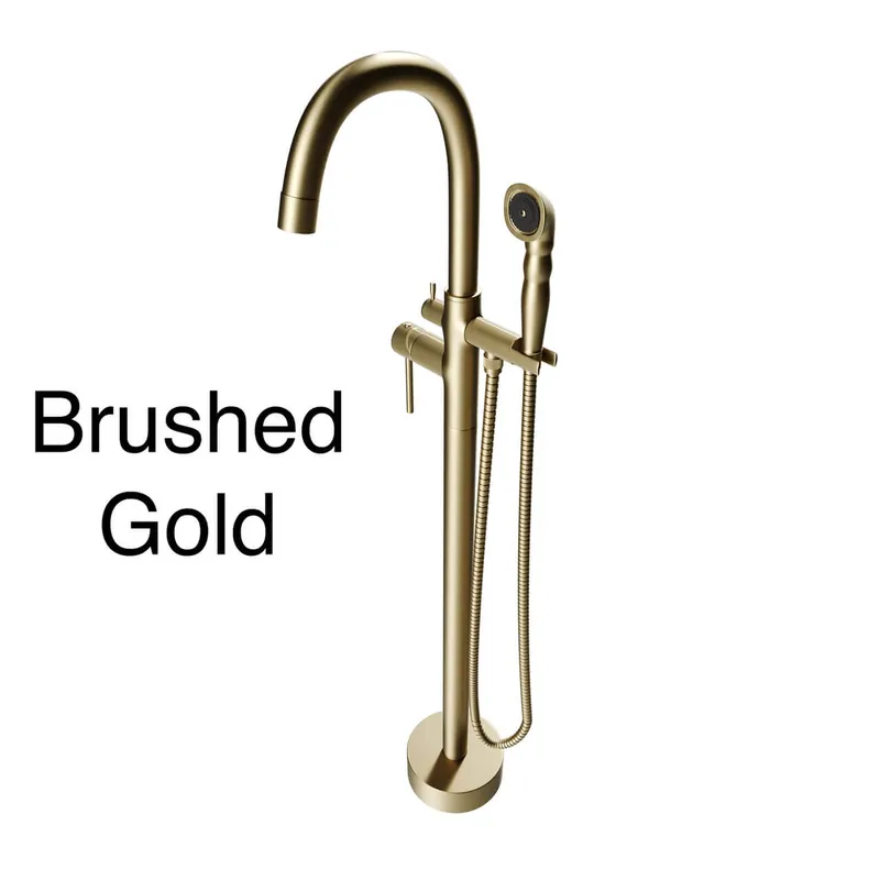 Must Have Castello USA Neptune Brushed Gold Float Freestanding Bathtub Filler With Shower Attachment