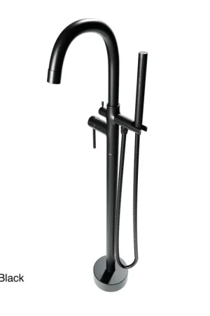 Express Delivery Castello USA Neptune Matte Black Standard Freestanding Bathtub Filler With Shower Attachment