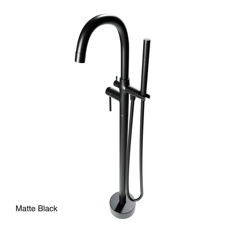 Express Delivery Castello USA Neptune Matte Black Standard Freestanding Bathtub Filler With Shower Attachment