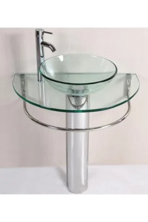 Costway Modern Bathroom Vanities Pedestal Vessel Glass Furniture Sink with Bath Faucet Latest