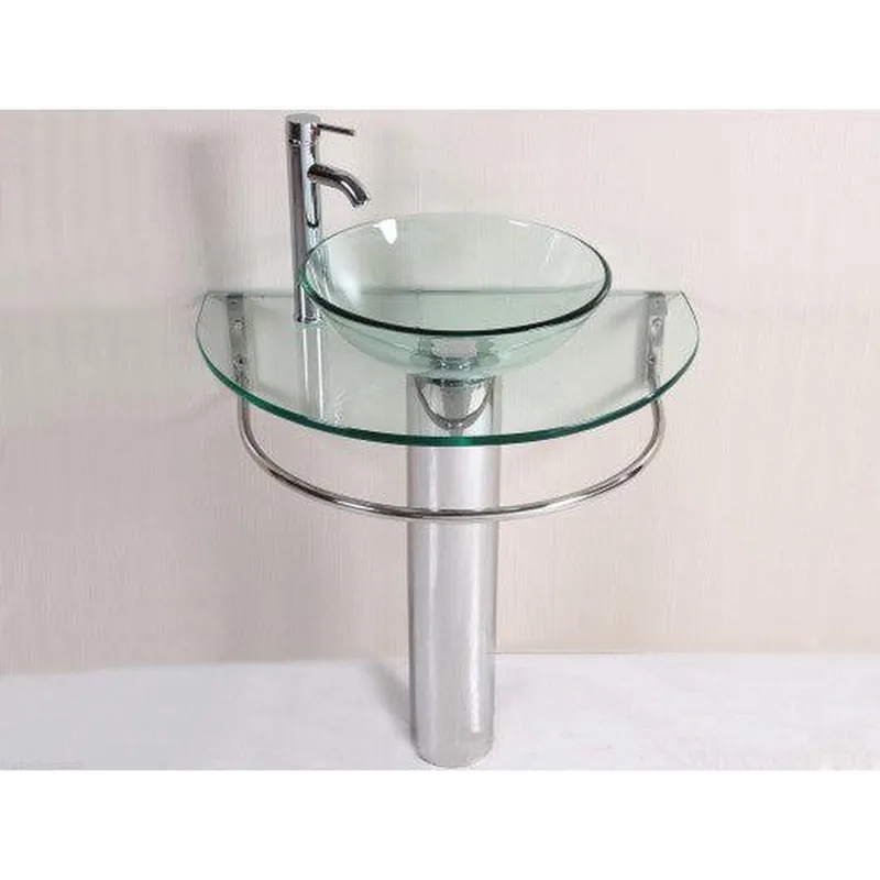Costway Modern Bathroom Vanities Pedestal Vessel Glass Furniture Sink with Bath Faucet Latest