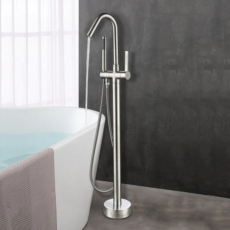Vanity Art VA2034 40" Brushed Nickel Freestanding Floor Mounted Bathtub Faucet With Handheld Shower and Single Diverter Knob Best Seller