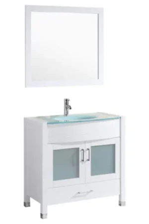 LessCare 36" White Vanity Sink Base Cabinet with Mirror - Style 3 Modern