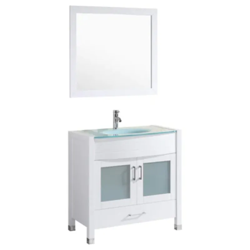 LessCare 36" White Vanity Sink Base Cabinet with Mirror - Style 3 Modern