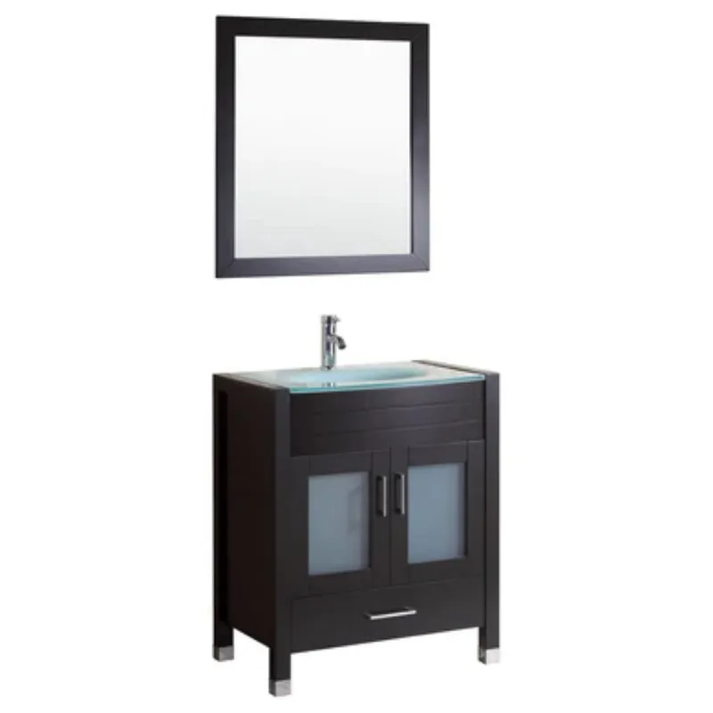 In Demand LessCare 30" Black Vanity Sink Base Cabinet with Mirror - Style 3