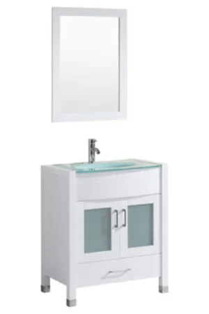 While Supplies Last LessCare 30" White Vanity Sink Base Cabinet with Mirror - Style 3