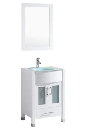 Grab Now LessCare 24" White Vanity Sink Base Cabinet with Mirror - Style 3