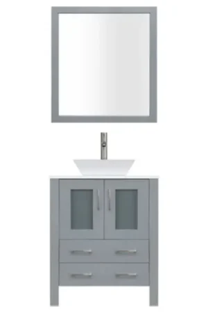 LessCare 36" Gray Modern Vanity Sink Base with Mirror and Vessel Sink Premium