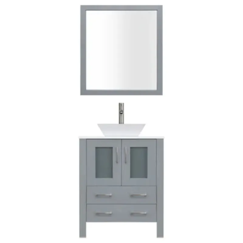 LessCare 36" Gray Modern Vanity Sink Base with Mirror and Vessel Sink Premium