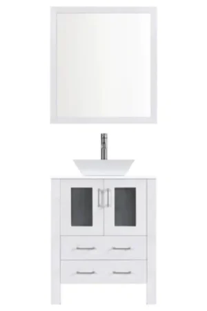 Trending LessCare 36" White Modern Vanity Sink Base with Mirror and Vessel Sink