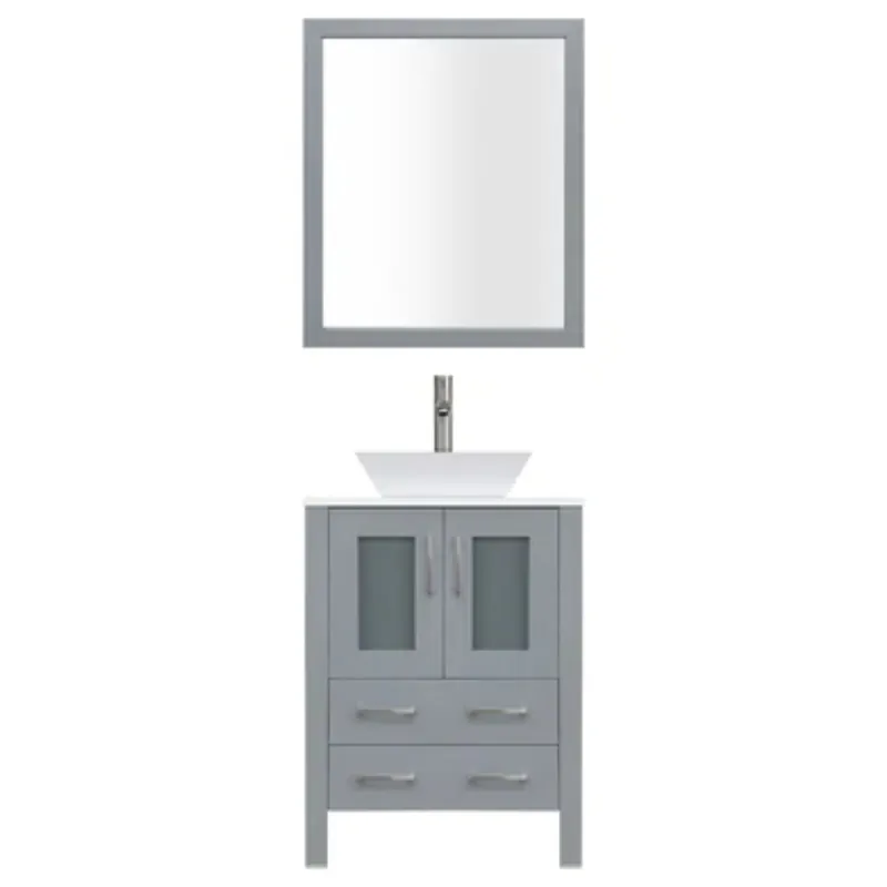 Cheap LessCare 30" Gray Modern Vanity Sink Base with Mirror and Vessel Sink