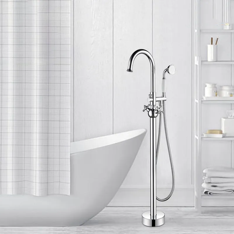 Vanity Art VA2029 47" Polished Chrome Freestanding Floor Mounted Bathtub Faucet With Handheld Shower Low Price