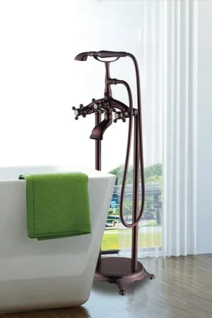 Fresh Stock Vanity Art VA2019 40" Oil Rubbed Bronze Freestanding Floor Mounted Bathtub Faucet With Handheld Shower