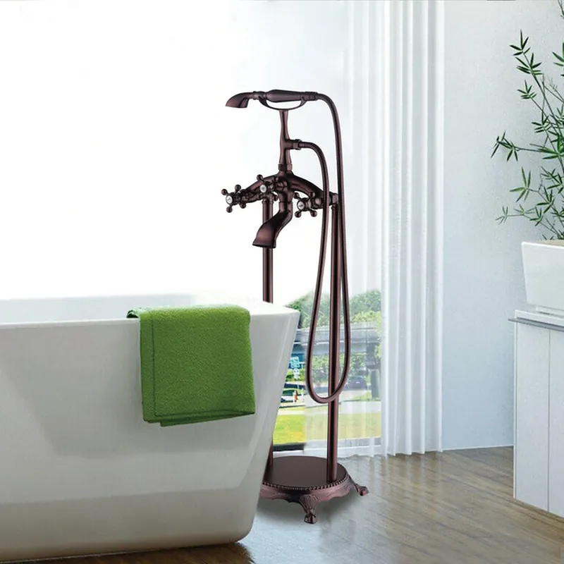 Fresh Stock Vanity Art VA2019 40" Oil Rubbed Bronze Freestanding Floor Mounted Bathtub Faucet With Handheld Shower