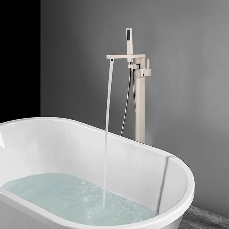 Price Cut Vanity Art VA2011 34" Brushed Nickel Freestanding Floor Mounted Bathtub Faucet With Handheld Shower