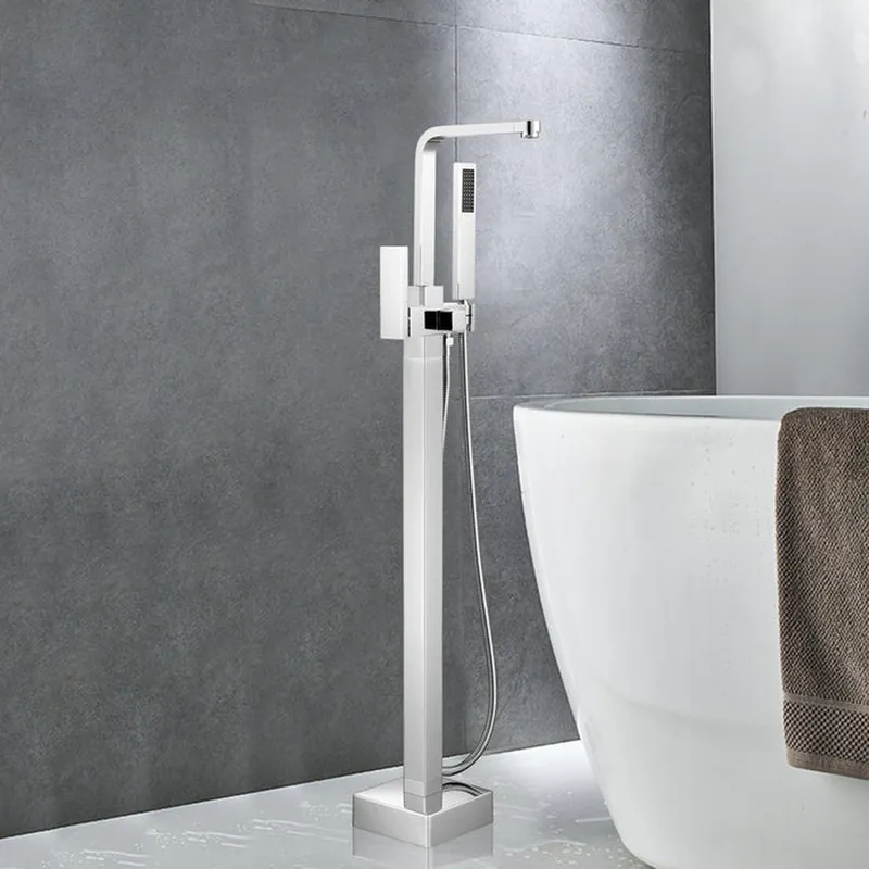 Genuine Vanity Art VA2016 42" Polished Chrome Freestanding Waterfall Bathtub Faucet With Handheld Shower